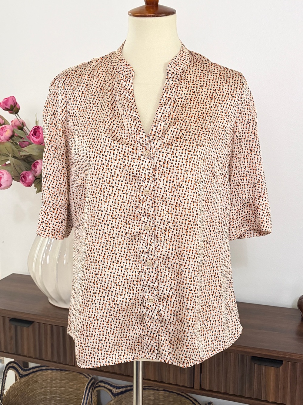The Limited | Scandal Collection | Orange and Brown Printed Button-Down Blouse